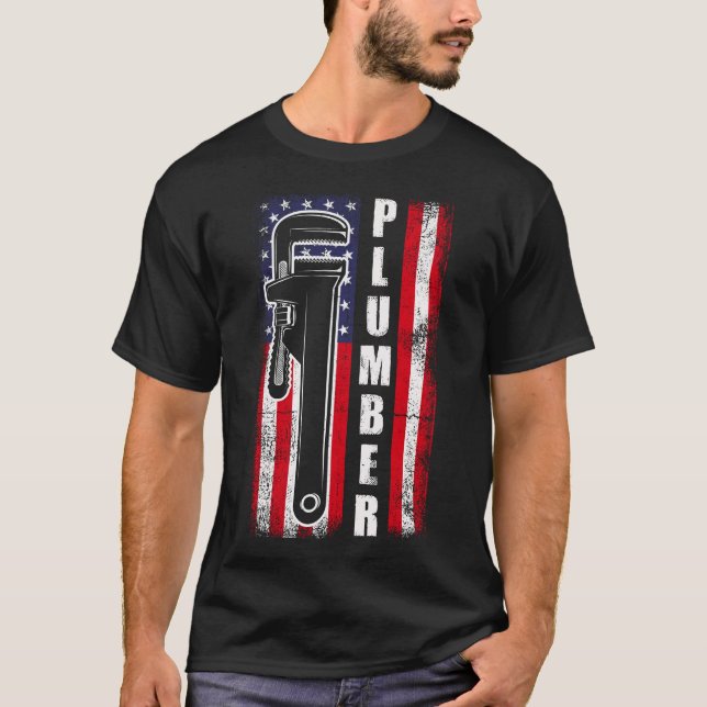American Flagga Pumber Vintage Plumber Wrench T Shirt (Framsida)