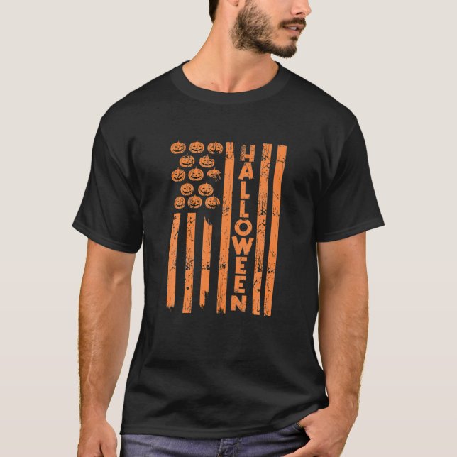 American Flagga Pumpkin USA Halloween T Shirt (Framsida)