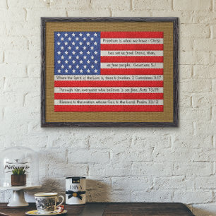 American Flagga Quilt Bible Verse Burlap Poster