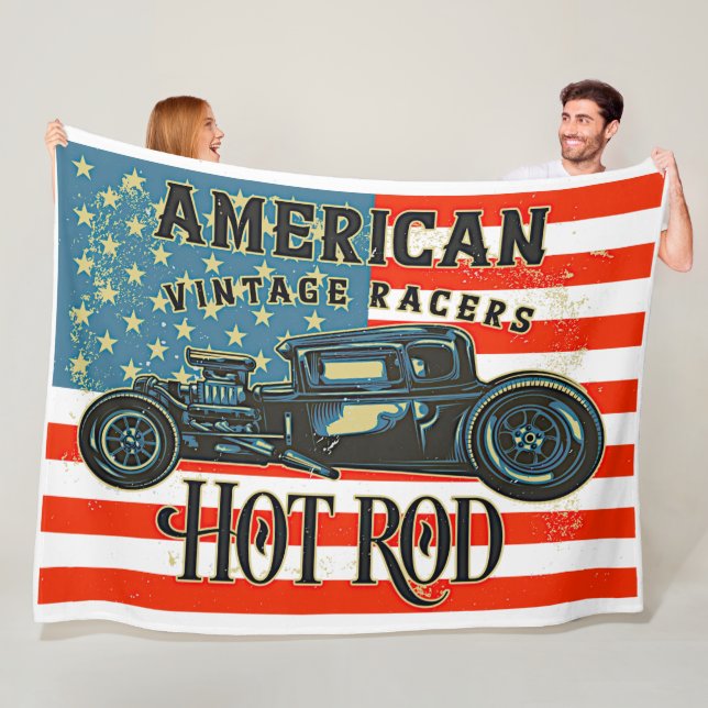 American Flagga Racers Hot rod Car Fleecefilt (På plats)