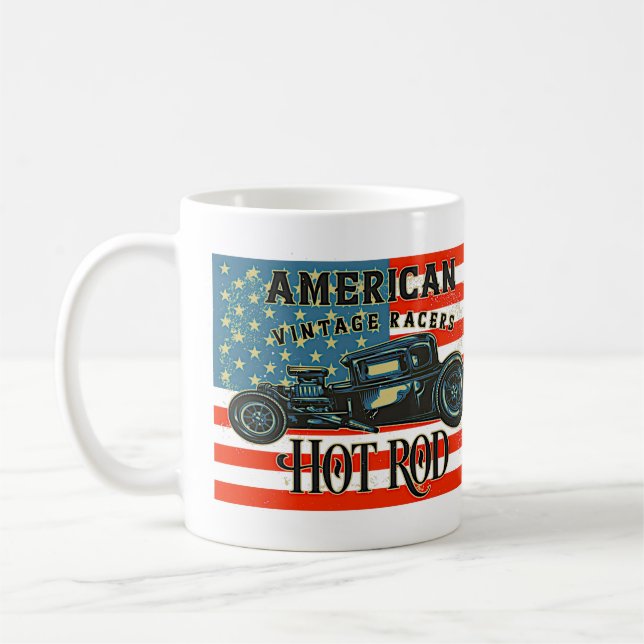 American Flagga Racers Hot rod Car Kaffemugg (Vänster)