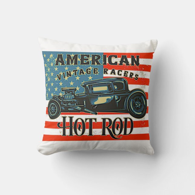 American Flagga Racers Hot rod Car Kudde (Framsida)