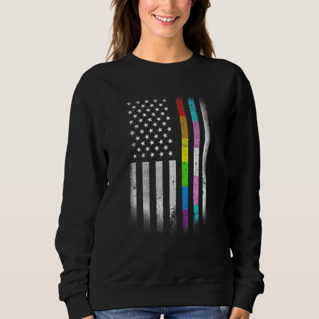 American Flagga Rainbow Homosexual Högers LGBTQ Bi T Shirt (Framsida)