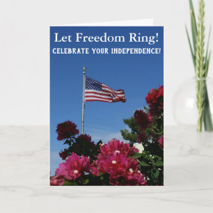 American Flagga Red Flowers Let Freedom Ring Kort