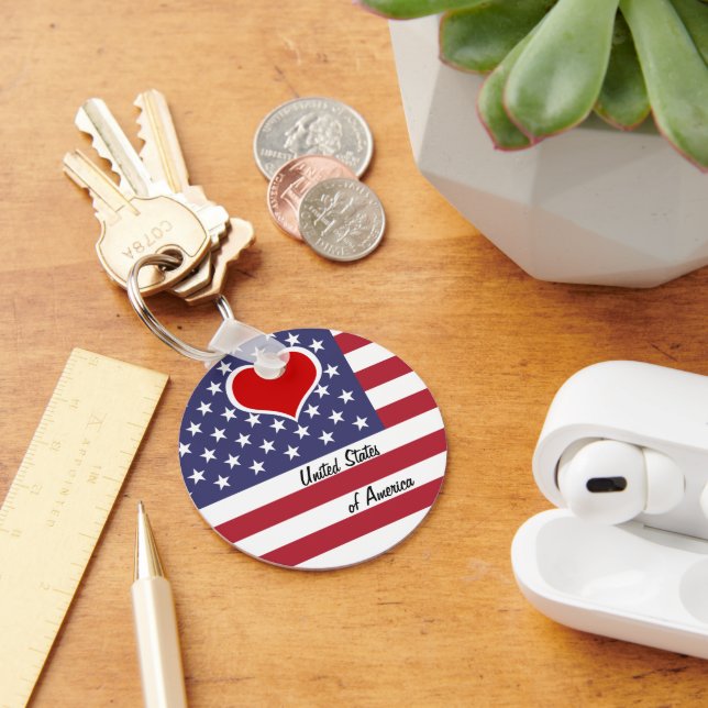 American Flagga & Red Heart, Kärlek USA / Amerika Nyckelring (Skrivbord)