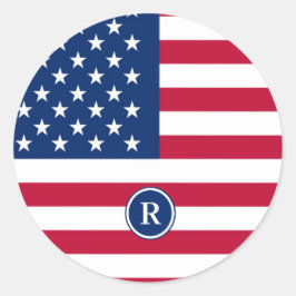 American Flagga Red White och Blue Patriotic Runt Klistermärke