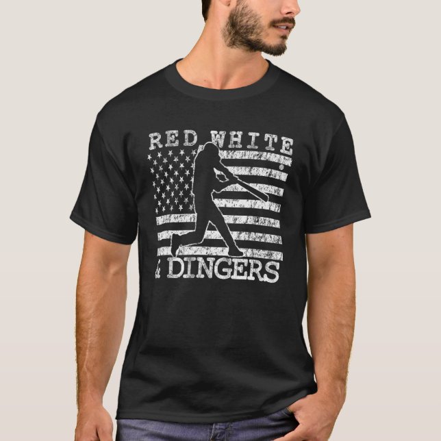 American Flagga Red White och Dingers Baseball Sof T Shirt (Framsida)
