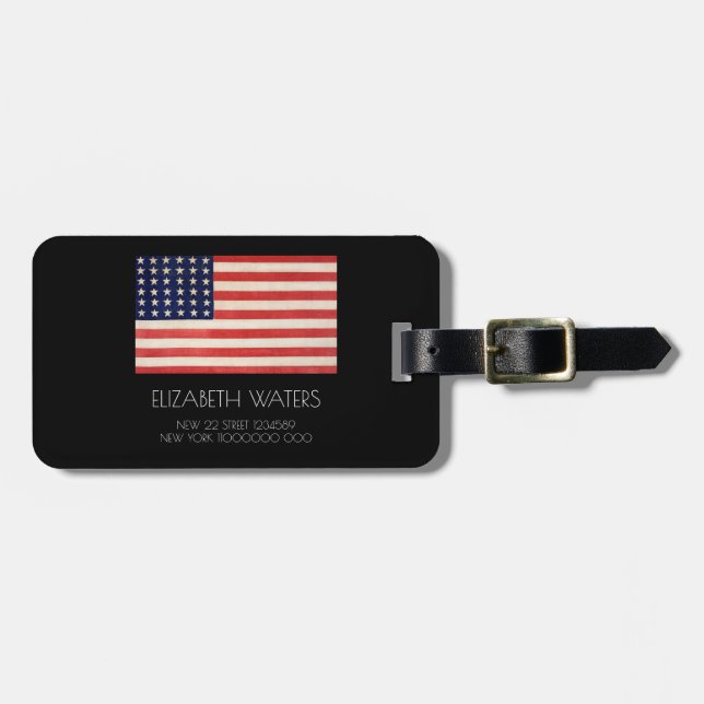 AMERICAN FLAGGA RESVEL LUGGAGE TAG BAGAGEBRICKA (Horisontell Framsida)