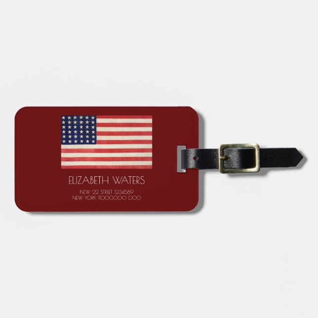 AMERICAN FLAGGA RESVEL LUGGAGE TAG BAGAGEBRICKA (Horisontell Framsida)