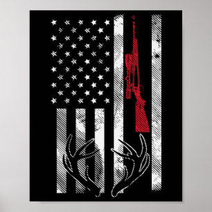 American Flagga Rifle Antler Vintage Hjort Hunting Poster