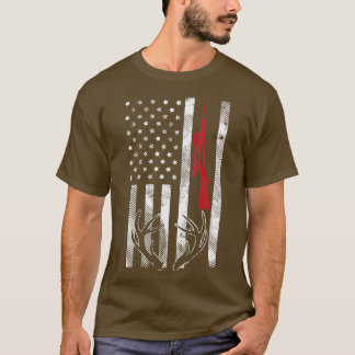 American Flagga Rifle Antler Vintage Hjort Hunting T Shirt