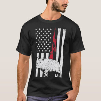 American Flagga Rifle Hog Boar Gris Gun Hunting US T Shirt
