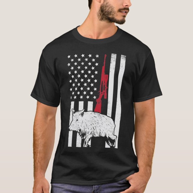 American Flagga Rifle Hog Boar Gris Gun Hunting US T Shirt (Framsida)