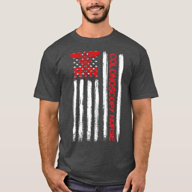 American Flagga RN Colonoscopy Nurse GI Premium T Shirt (Framsida)