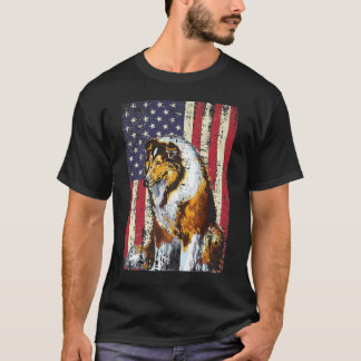 American Flagga Rough Collie Patriotic Flagga T Shirt