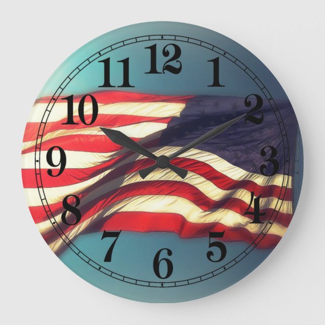 American Flagga Round Clock Stor Klocka (Framsida)