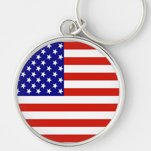 AMERICAN FLAGGA RUND SILVERFÄRGAD NYCKELRING (Framsidan)