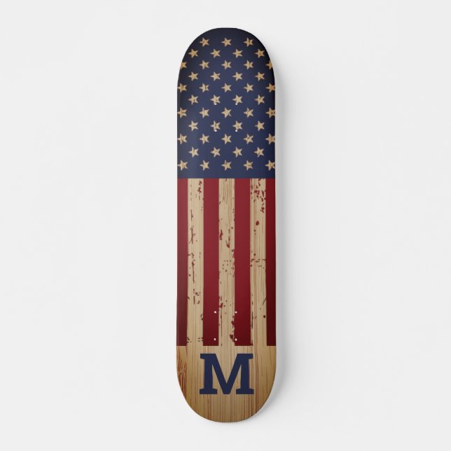 American Flagga Rustic Personlig Monogram Mini Skateboard Bräda 18,5 Cm (Framsida)