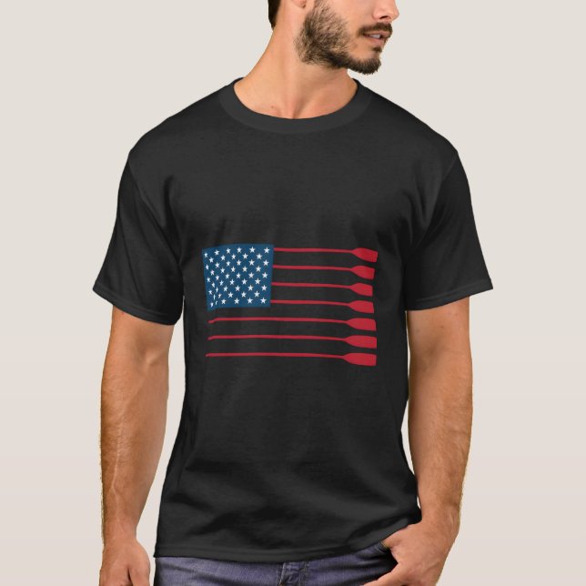 American Flagga Rwing Oar Paddle Rowers T Shirt (Framsida)