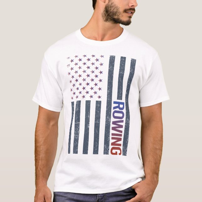 American Flagga Rwing Row Rower T Shirt (Framsida)