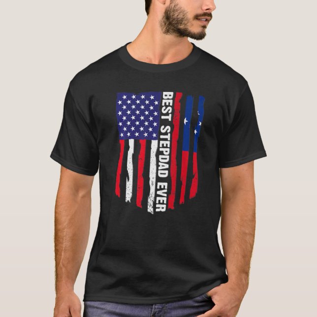 American Flagga & Samoa Flagga Best Stepdad All Fa T Shirt (Framsida)