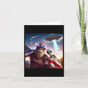American Flagga Sasquatch with Alien Ufo Bigfoot 4 Kort