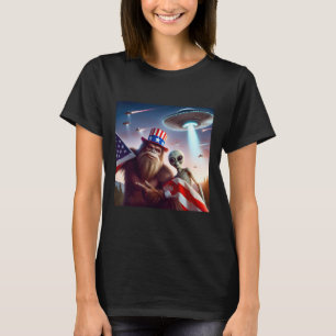 American Flagga Sasquatch with Alien Ufo Bigfoot 4 T Shirt