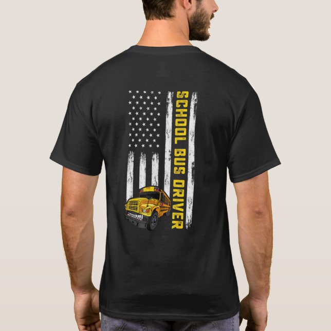 American Flagga School Buss Driver USA flagga Buss T Shirt (Baksida)