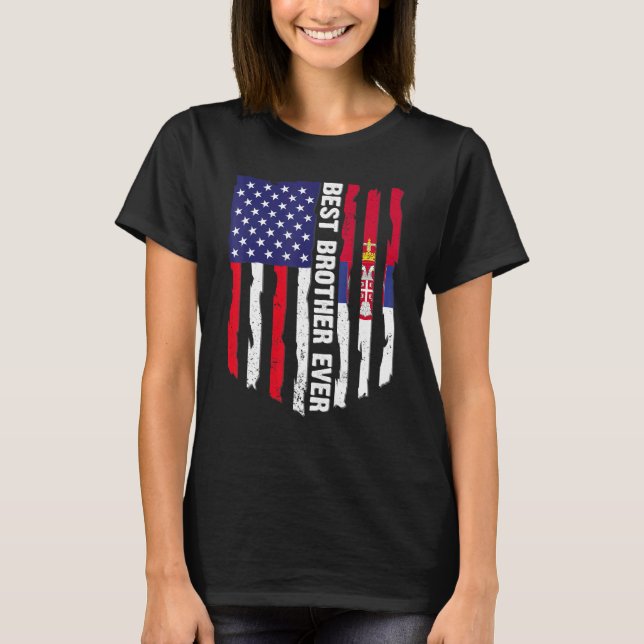 American Flagga & Serbiens Flagga Best Brother Ald T Shirt (Framsida)