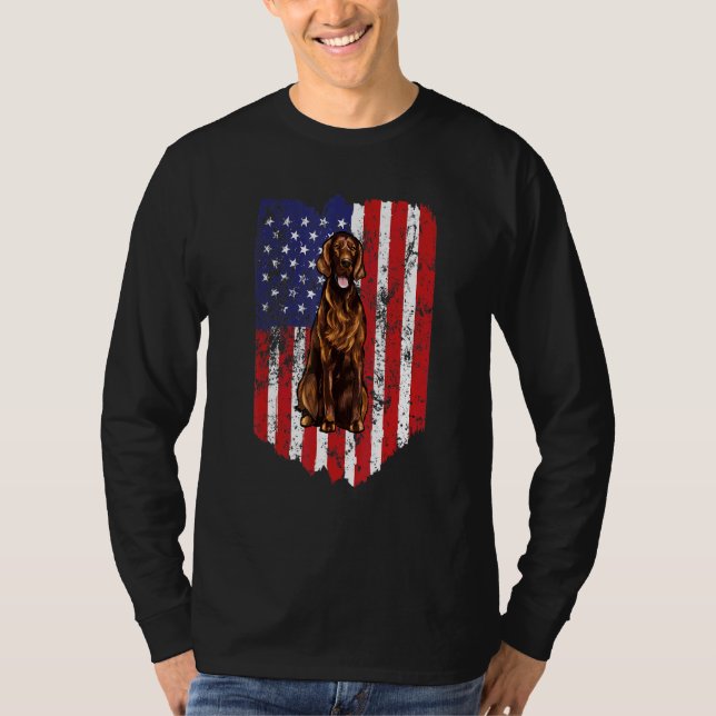 American Flagga Setter Irish USA T Shirt (Framsida)
