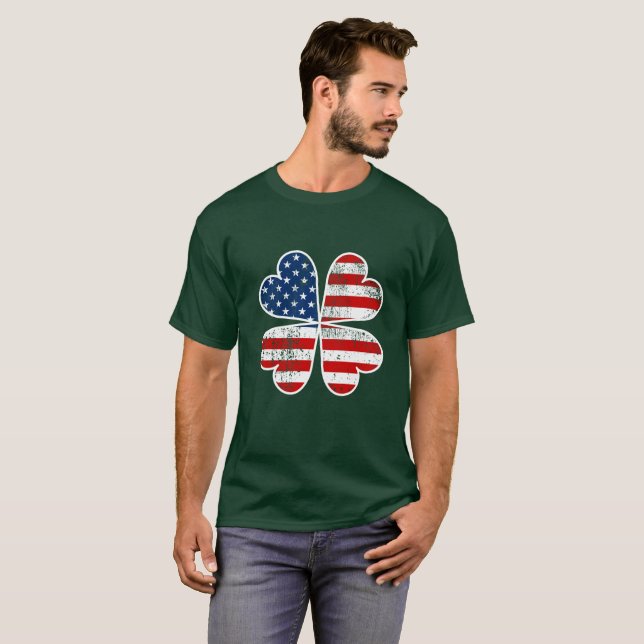 American Flagga Shamrock Irish Flagga St Patrick D T Shirt (Hel framsida)