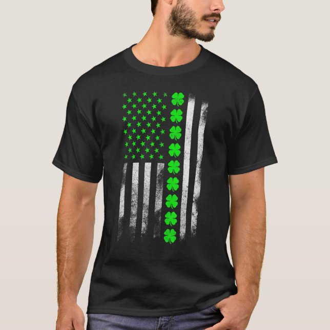 American Flagga Shamrock St patricks day T Shirt (Framsida)