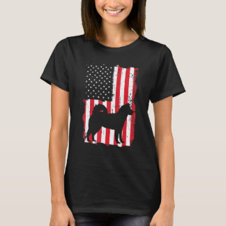 American Flagga Shiba Inu Hund Patriotic Japanska  T Shirt
