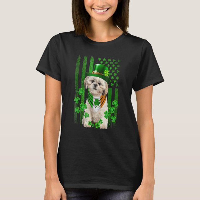 American Flagga Shih Tzu Hund Hat Irish St Patrick T Shirt (Framsida)