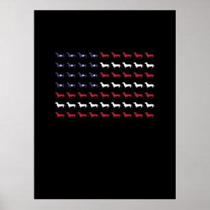 American Flagga Silhouette Dachshund 4:e juli Poster