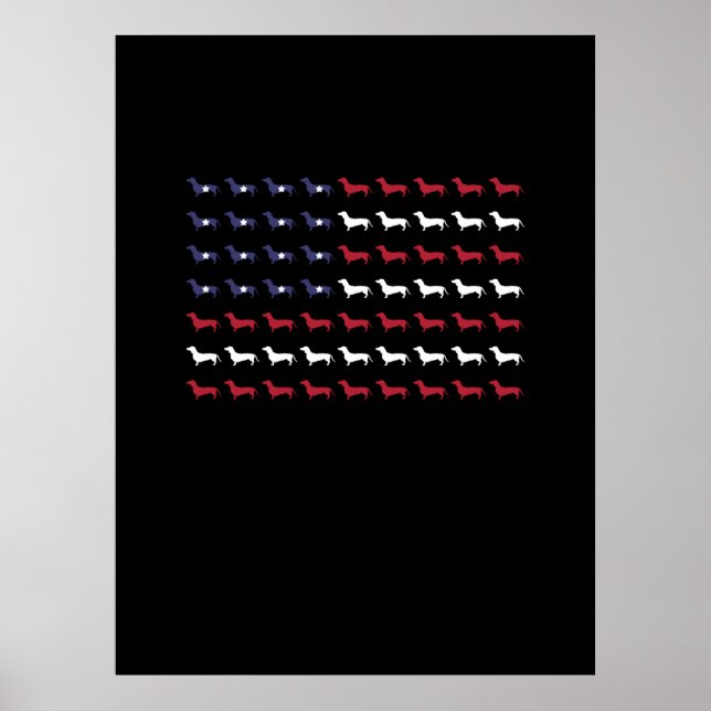 American Flagga Silhouette Dachshund 4:e juli Poster (Framsidan)