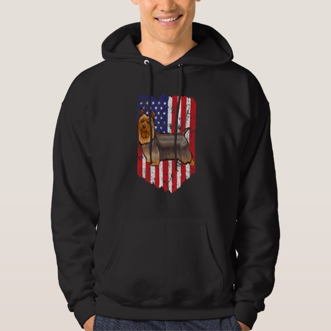 American Flagga Silky Terrier 4:e juli USA Hoodie (Framsida)