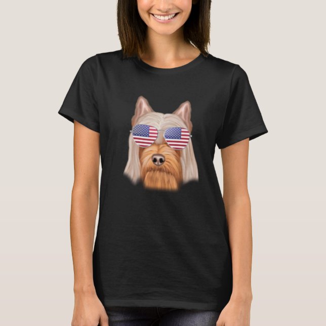American Flagga Silky Terrier Hund America Pocket T Shirt (Framsida)