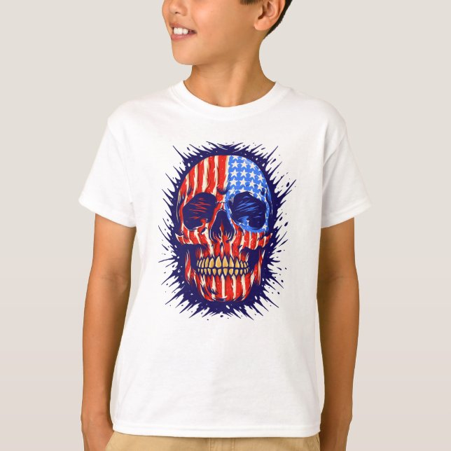 American Flagga Skull Art - Guld Dental Gift T Shirt (Framsida)