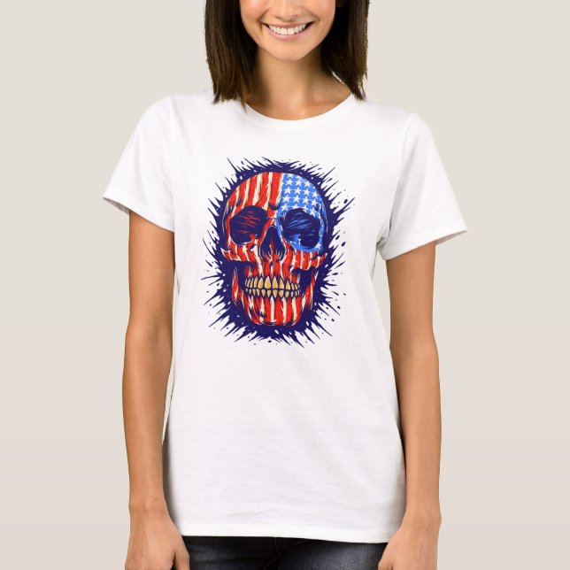 American Flagga Skull Art - Guld Dental Gift T Shirt (Framsida)
