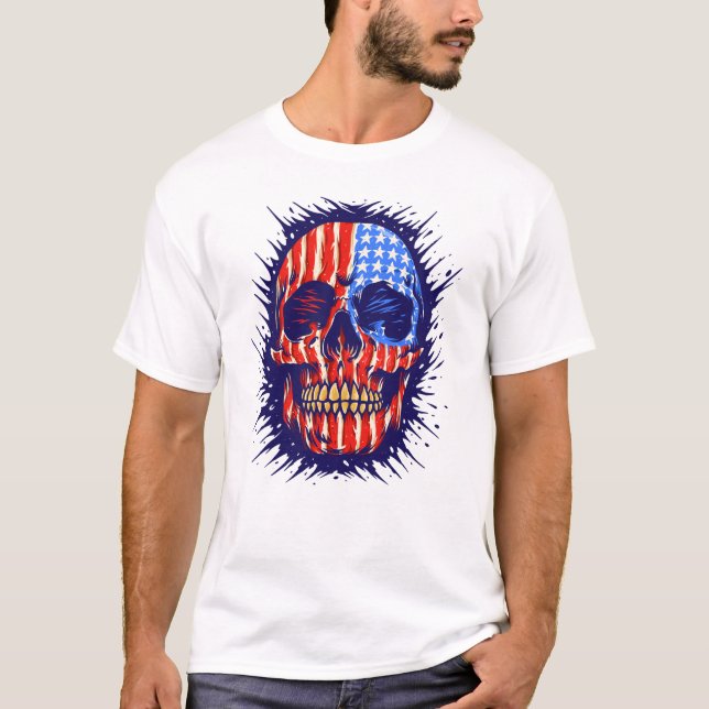 American Flagga Skull Art - Guld Dental Gift T Shirt (Framsida)