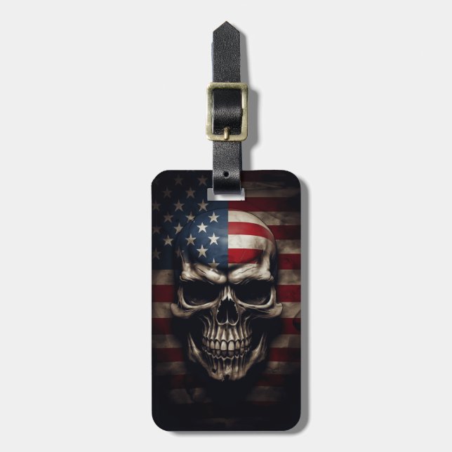 American Flagga Skull Bagagebricka (Vertikal Framsida)