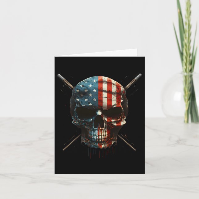 American Flagga Skull Billiards Bassäng Player Kort (Framsida)