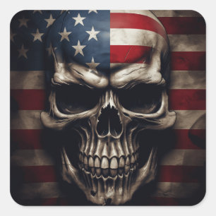 American Flagga Skull Fyrkantigt Klistermärke