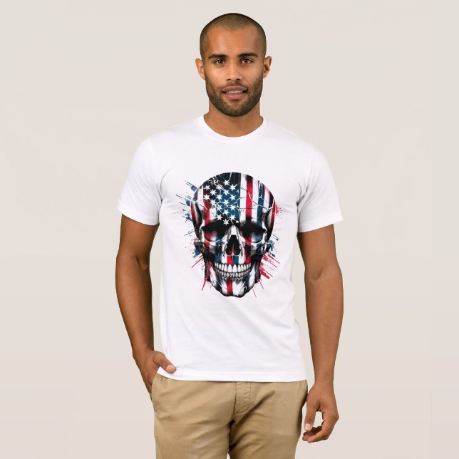 American Flagga Skull Independence day 4 juli T Shirt (Hel framsida)