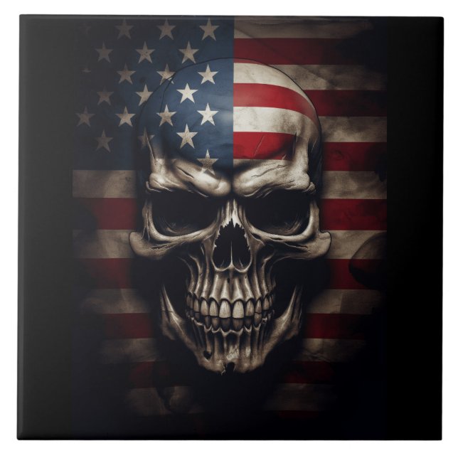 American Flagga Skull Kakelplatta (Framsidan)