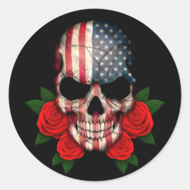 American Flagga Skull med Röd ros Runt Klistermärke