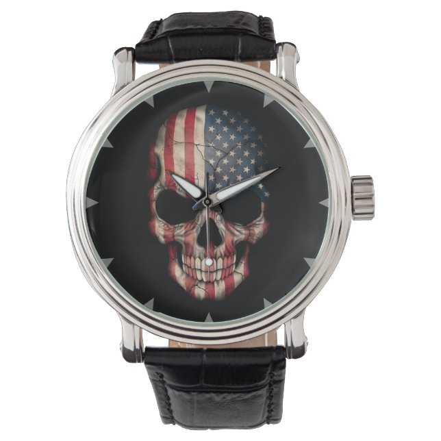 American Flagga Skull på Black Armbandsur (Framsida)