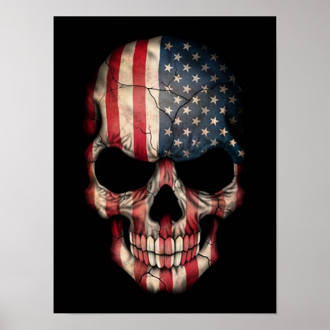 American Flagga Skull på Black Poster (Framsidan)