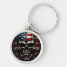 American Flagga Skull Rund Silverfärgad Nyckelring